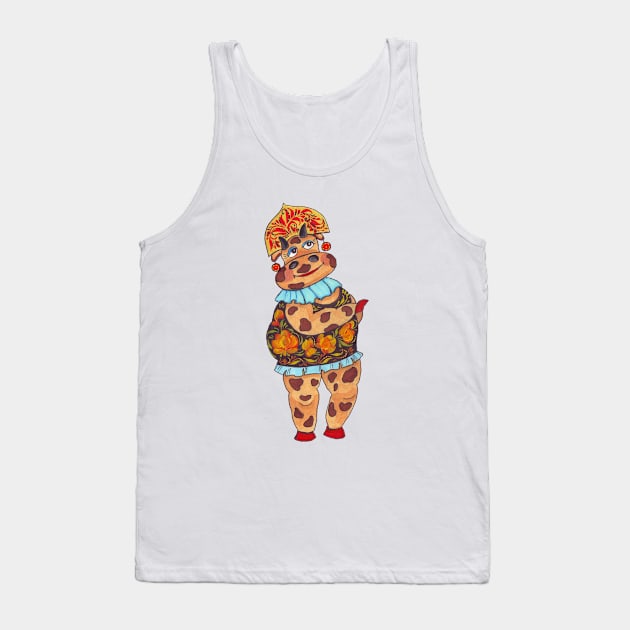 Funny cow lady cute animal hand drawn Tank Top by artnataly